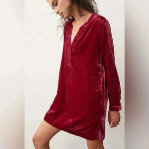 Anthropologie Red Velvet Mini Dress